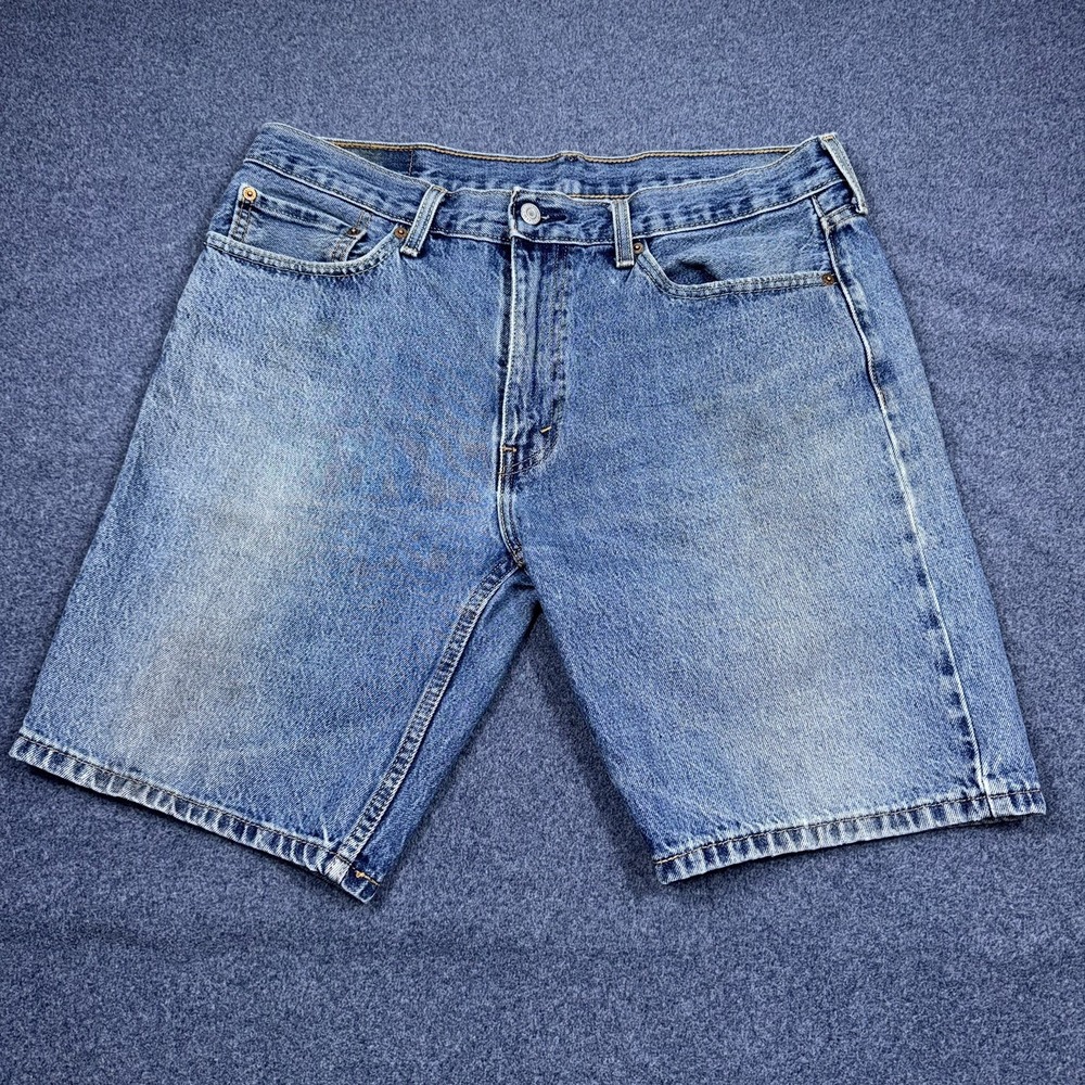 Levis 405 Denim Shorts Mens 36 Blue Jean Relaxed Fit Long Length Casual Summer